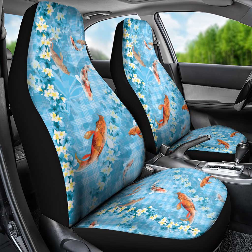 Blue Palaka Hawaiian And Japanese Car Seat Cover Sakura Lei With Koi Fish - Polynesian Pride