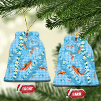 Blue Palaka Hawaiian And Japanese Ceramic Ornament Sakura Lei With Koi Fish - Polynesian Pride