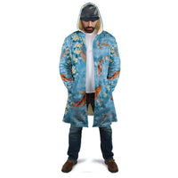 Blue Palaka Hawaiian And Japanese Cloak Sakura Lei With Koi Fish - Polynesian Pride