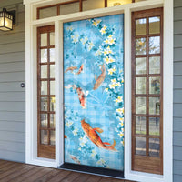 Blue Palaka Hawaiian And Japanese Door Cover Sakura Lei With Koi Fish - Polynesian Pride