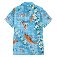 Blue Palaka Hawaiian And Japanese Family Matching Long Sleeve Bodycon Dress and Hawaiian Shirt Sakura Lei With Koi Fish - Polynesian Pride