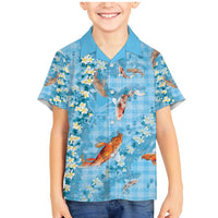 Blue Palaka Hawaiian And Japanese Family Matching Mermaid Dress and Hawaiian Shirt Sakura Lei With Koi Fish - Polynesian Pride