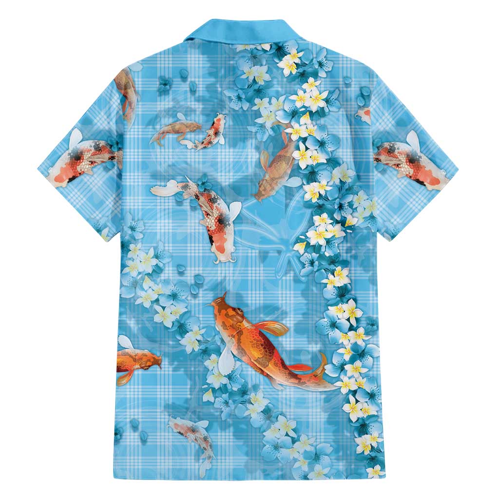 Blue Palaka Hawaiian And Japanese Family Matching Puletasi and Hawaiian Shirt Sakura Lei With Koi Fish DT05 - Polynesian Pride