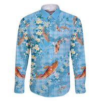 Blue Palaka Hawaiian And Japanese Family Matching Summer Maxi Dress and Hawaiian Shirt Sakura Lei With Koi Fish - Polynesian Pride