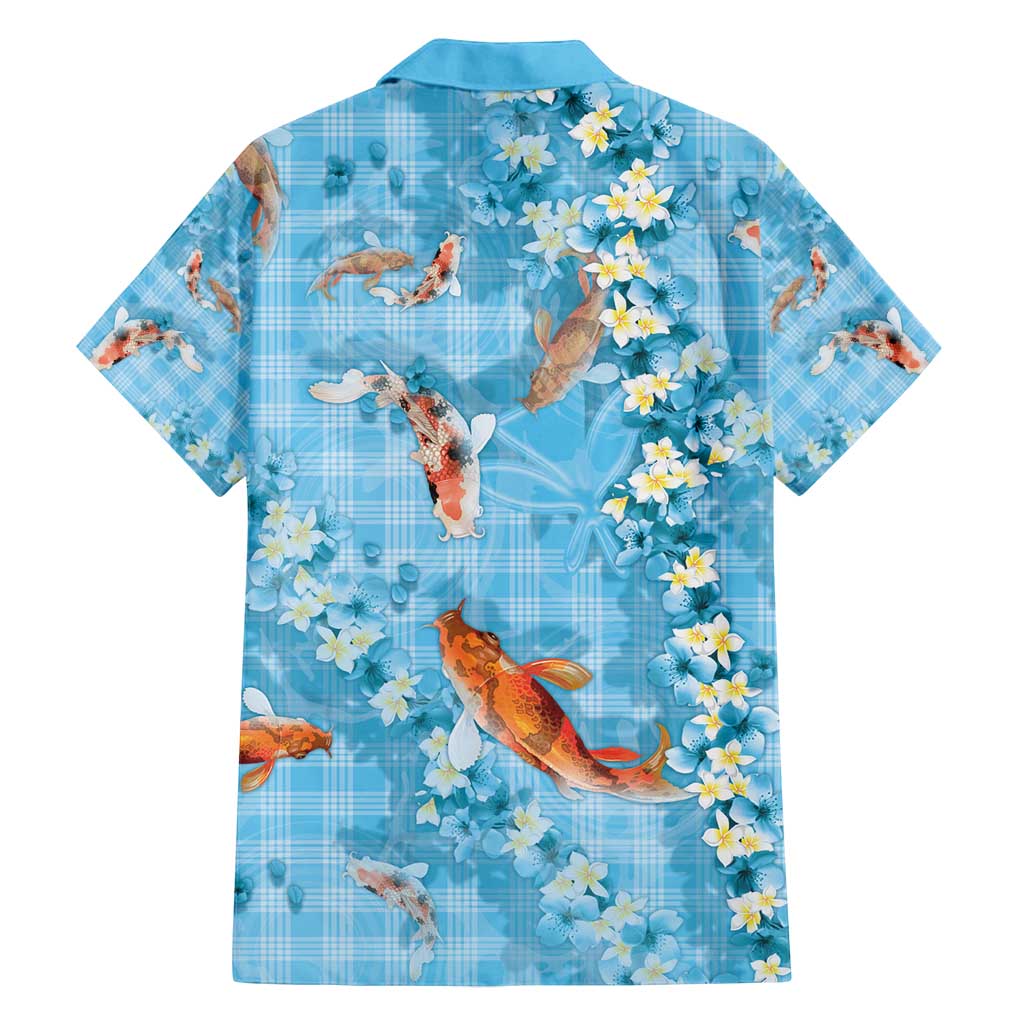 Blue Palaka Hawaiian And Japanese Family Matching Tank Maxi Dress and Hawaiian Shirt Sakura Lei With Koi Fish - Polynesian Pride