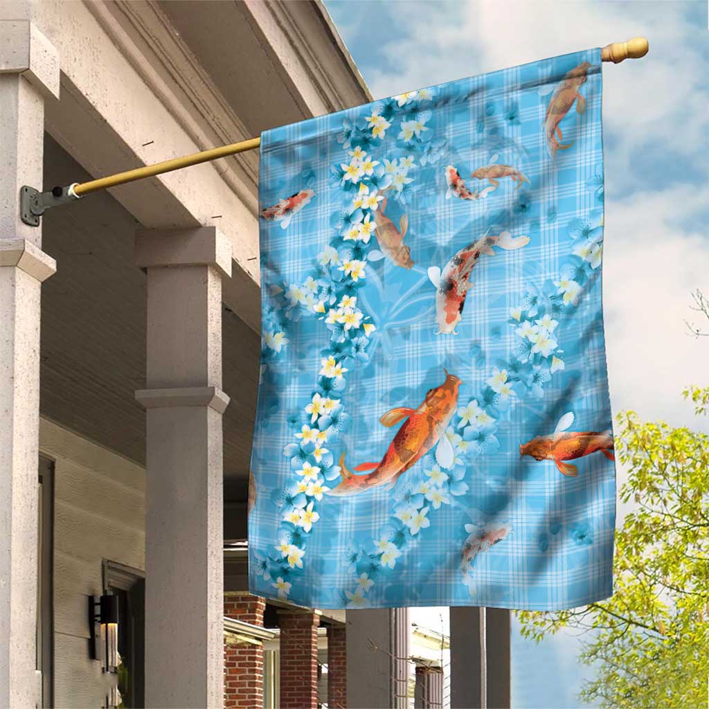Blue Palaka Hawaiian And Japanese Garden Flag Sakura Lei With Koi Fish DT05 House Flag Blue - Polynesian Pride
