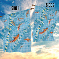 Blue Palaka Hawaiian And Japanese Garden Flag Sakura Lei With Koi Fish - Polynesian Pride