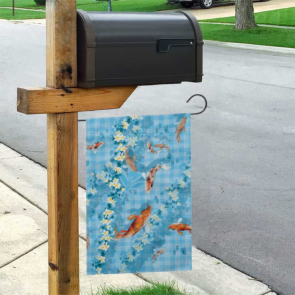 Blue Palaka Hawaiian And Japanese Garden Flag Sakura Lei With Koi Fish - Polynesian Pride
