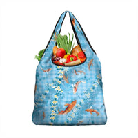 Blue Palaka Hawaiian And Japanese Grocery Bag Sakura Lei With Koi Fish DT05 1-pack One Size Blue - Polynesian Pride