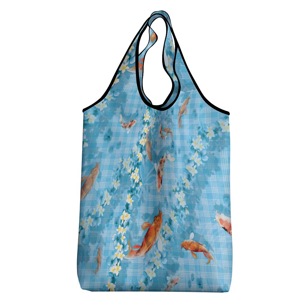 Blue Palaka Hawaiian And Japanese Grocery Bag Sakura Lei With Koi Fish DT05 - Polynesian Pride
