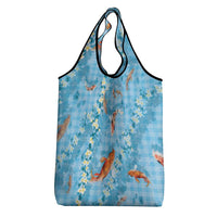 Blue Palaka Hawaiian And Japanese Grocery Bag Sakura Lei With Koi Fish DT05 - Polynesian Pride