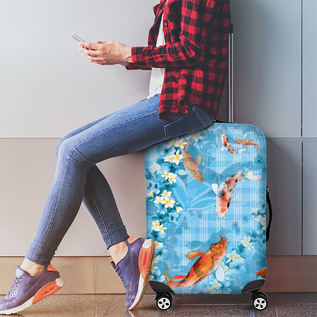 Blue Palaka Hawaiian And Japanese Luggage Cover Sakura Lei With Koi Fish - Polynesian Pride