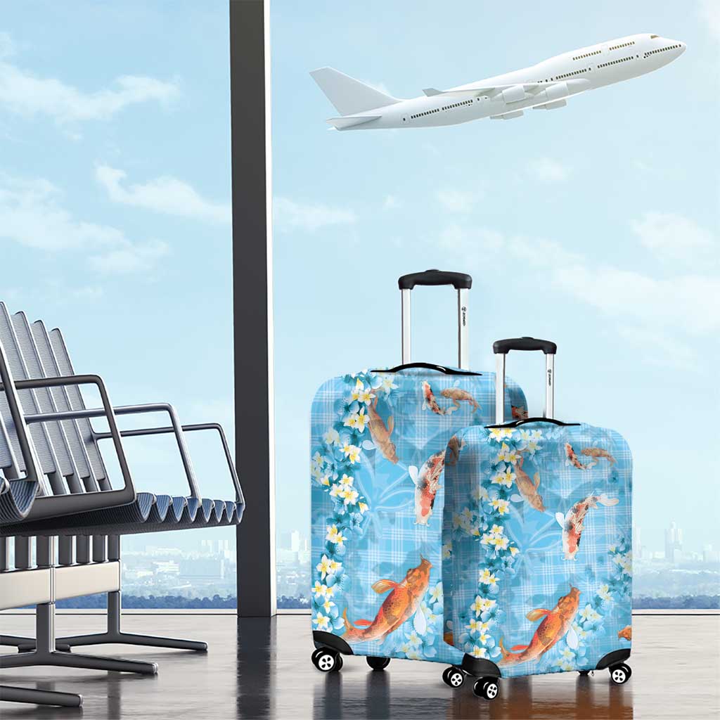Blue Palaka Hawaiian And Japanese Luggage Cover Sakura Lei With Koi Fish - Polynesian Pride