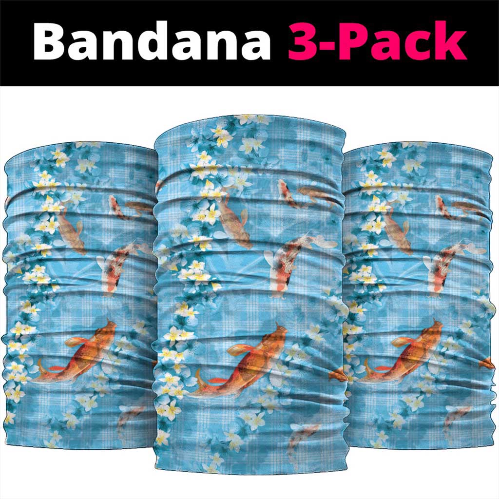 Blue Palaka Hawaiian And Japanese Neck Gaiter Sakura Lei With Koi Fish - Polynesian Pride