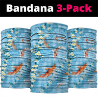 Blue Palaka Hawaiian And Japanese Neck Gaiter Sakura Lei With Koi Fish DT05 package One Size: 25*50cm Blue - Polynesian Pride