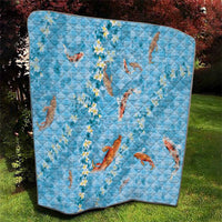 Blue Palaka Hawaiian And Japanese Quilt Sakura Lei With Koi Fish - Polynesian Pride