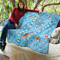 Blue Palaka Hawaiian And Japanese Quilt Sakura Lei With Koi Fish - Polynesian Pride