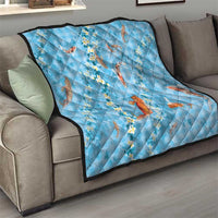 Blue Palaka Hawaiian And Japanese Quilt Sakura Lei With Koi Fish - Polynesian Pride