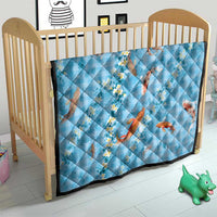 Blue Palaka Hawaiian And Japanese Quilt Sakura Lei With Koi Fish - Polynesian Pride