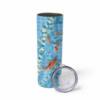Blue Palaka Hawaiian And Japanese Skinny Tumbler Sakura Lei With Koi Fish - Polynesian Pride