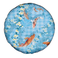 Blue Palaka Hawaiian And Japanese Spare Tire Cover Sakura Lei With Koi Fish DT05 - Polynesian Pride
