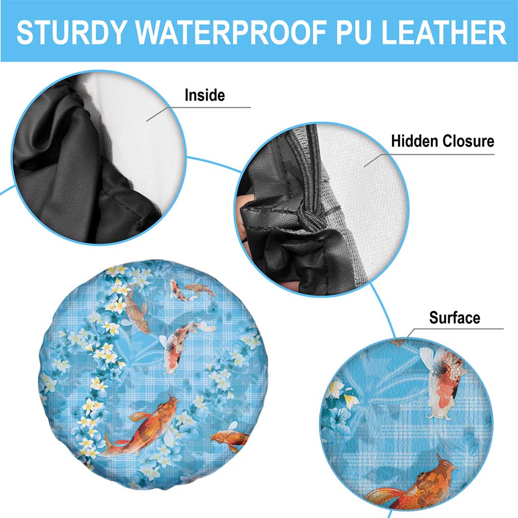 Blue Palaka Hawaiian And Japanese Spare Tire Cover Sakura Lei With Koi Fish DT05 - Polynesian Pride