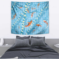 Blue Palaka Hawaiian And Japanese Tapestry Sakura Lei With Koi Fish - Polynesian Pride