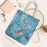 Blue Palaka Hawaiian And Japanese Tote Bag Sakura Lei With Koi Fish - Polynesian Pride
