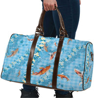 Blue Palaka Hawaiian And Japanese Travel Bag Sakura Lei With Koi Fish - Polynesian Pride