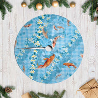 Blue Palaka Hawaiian And Japanese Tree Skirt Sakura Lei With Koi Fish - Polynesian Pride