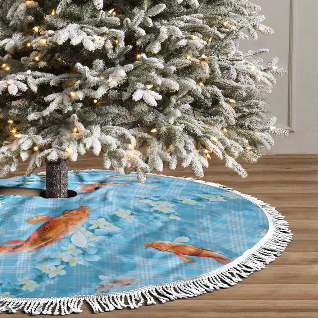 Blue Palaka Hawaiian And Japanese Tree Skirt Sakura Lei With Koi Fish - Polynesian Pride