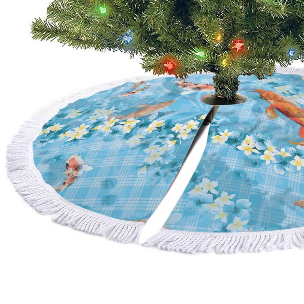 Blue Palaka Hawaiian And Japanese Tree Skirt Sakura Lei With Koi Fish - Polynesian Pride