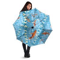 Blue Palaka Hawaiian And Japanese Umbrella Sakura Lei With Koi Fish - Polynesian Pride