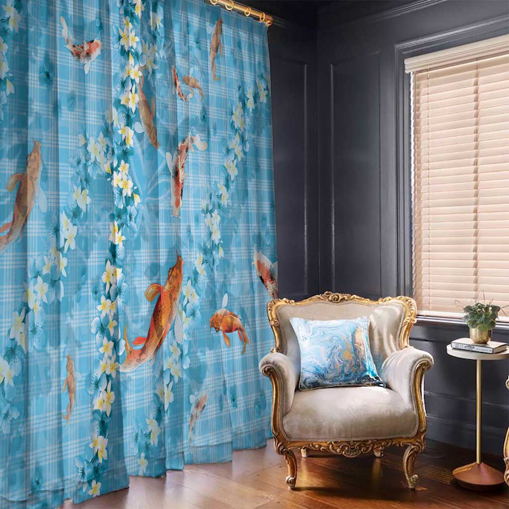 Blue Palaka Hawaiian And Japanese Window Curtain Sakura Lei With Koi Fish - Polynesian Pride