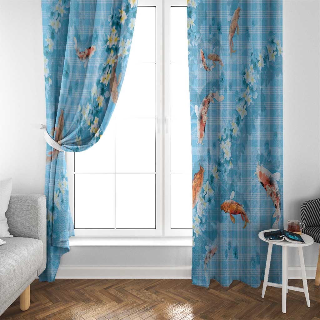 Blue Palaka Hawaiian And Japanese Window Curtain Sakura Lei With Koi Fish - Polynesian Pride