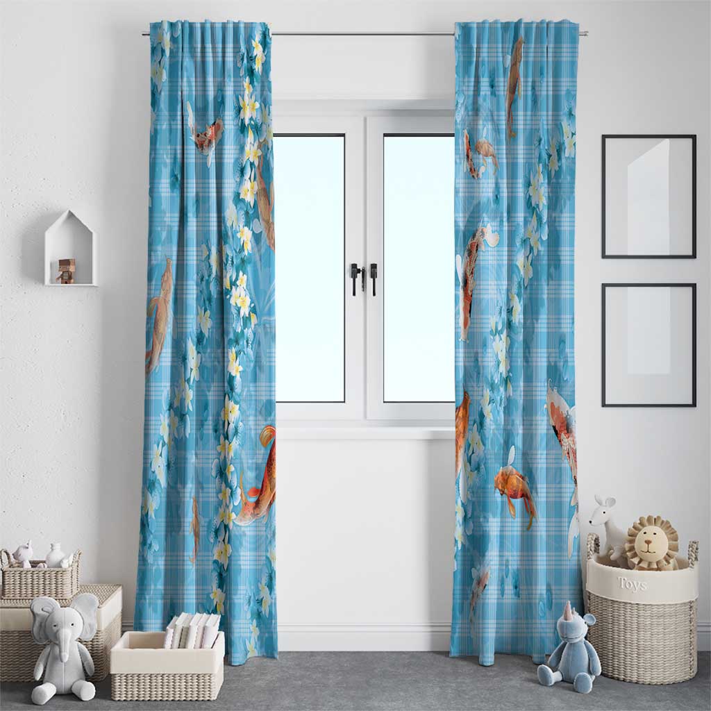 Blue Palaka Hawaiian And Japanese Window Curtain Sakura Lei With Koi Fish - Polynesian Pride