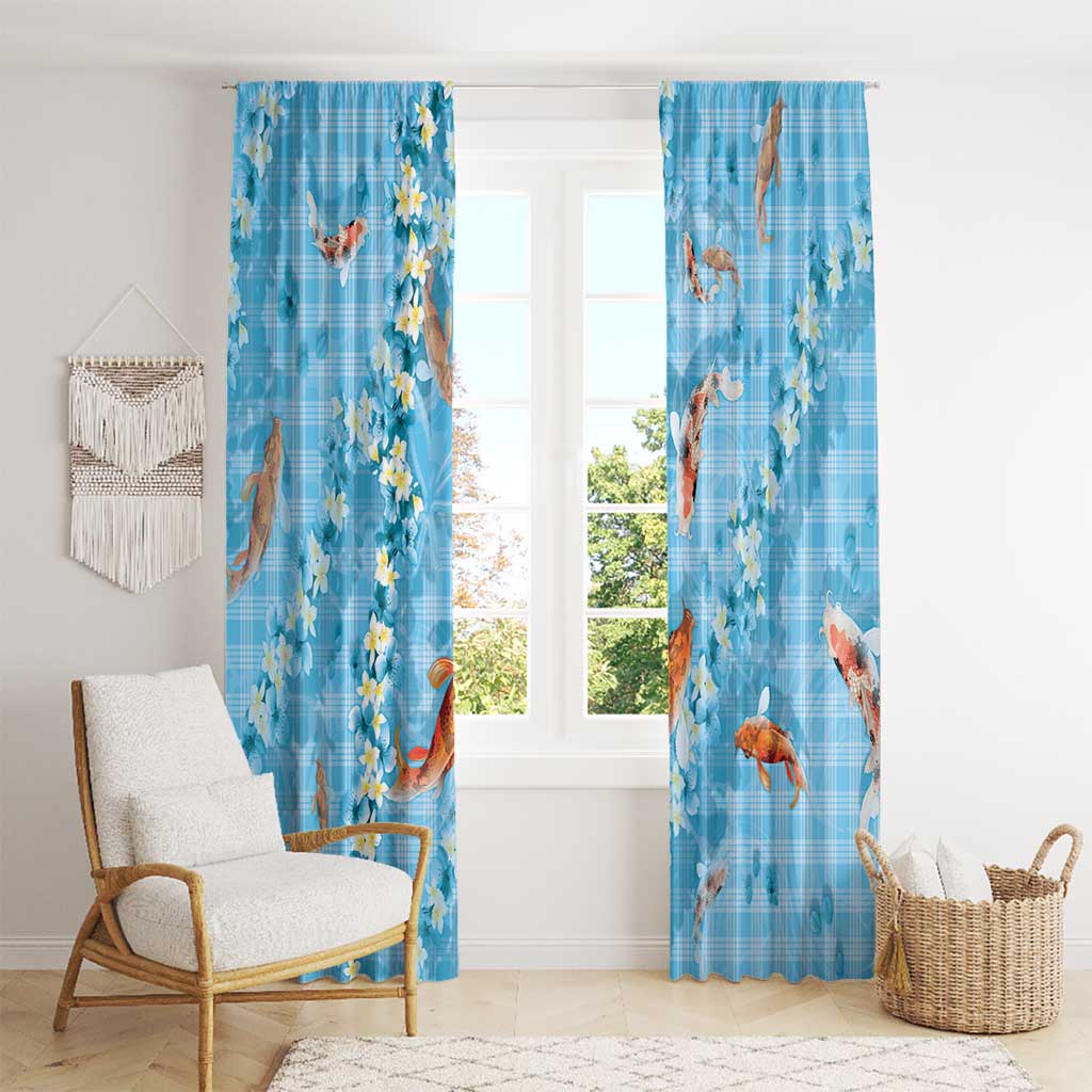 Blue Palaka Hawaiian And Japanese Window Curtain Sakura Lei With Koi Fish - Polynesian Pride