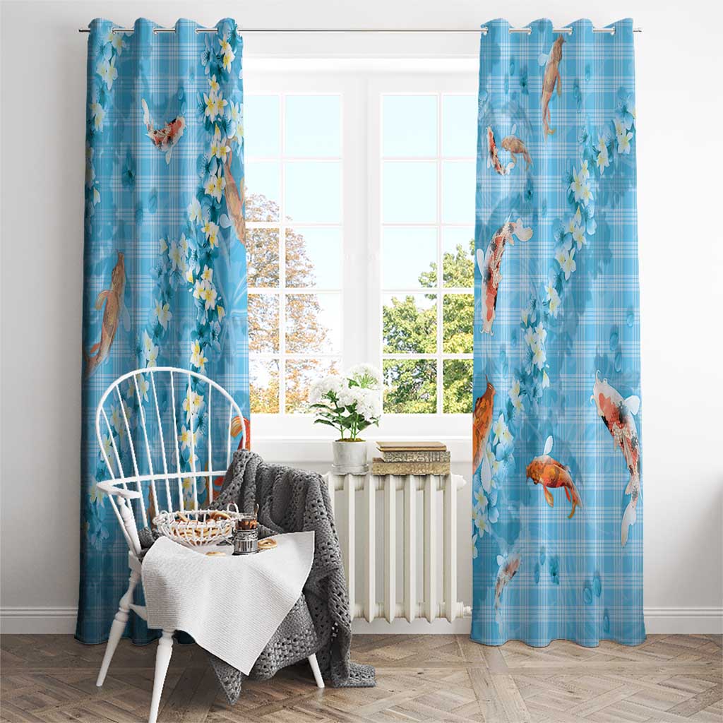 Blue Palaka Hawaiian And Japanese Window Curtain Sakura Lei With Koi Fish - Polynesian Pride