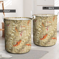 Beige Palaka Hawaiian And Japanese Laundry Basket Sakura Lei With Koi Fish - Polynesian Pride