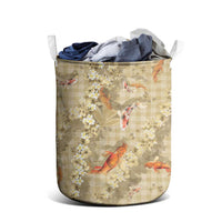 Beige Palaka Hawaiian And Japanese Laundry Basket Sakura Lei With Koi Fish - Polynesian Pride