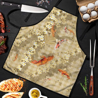 Beige Palaka Hawaiian And Japanese Apron Sakura Lei With Koi Fish - Polynesian Pride