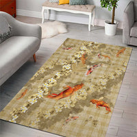 Beige Palaka Hawaiian And Japanese Area Rug Sakura Lei With Koi Fish - Polynesian Pride