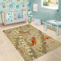 Beige Palaka Hawaiian And Japanese Area Rug Sakura Lei With Koi Fish - Polynesian Pride