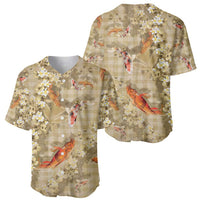 Beige Palaka Hawaiian And Japanese Baseball Jersey Sakura Lei With Koi Fish - Polynesian Pride