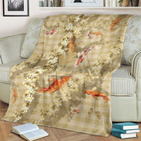 Beige Palaka Hawaiian And Japanese Blanket Sakura Lei With Koi Fish - Polynesian Pride