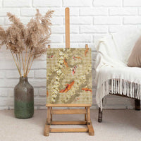Beige Palaka Hawaiian And Japanese Canvas Wall Art Sakura Lei With Koi Fish - Polynesian Pride