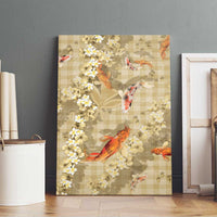 Beige Palaka Hawaiian And Japanese Canvas Wall Art Sakura Lei With Koi Fish - Polynesian Pride