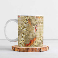 Beige Palaka Hawaiian And Japanese Ceramic Mug Sakura Lei With Koi Fish - Polynesian Pride