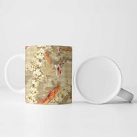 Beige Palaka Hawaiian And Japanese Ceramic Mug Sakura Lei With Koi Fish - Polynesian Pride