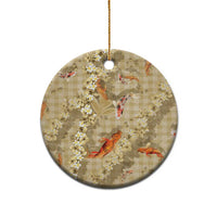 Beige Palaka Hawaiian And Japanese Ceramic Ornament Sakura Lei With Koi Fish - Polynesian Pride